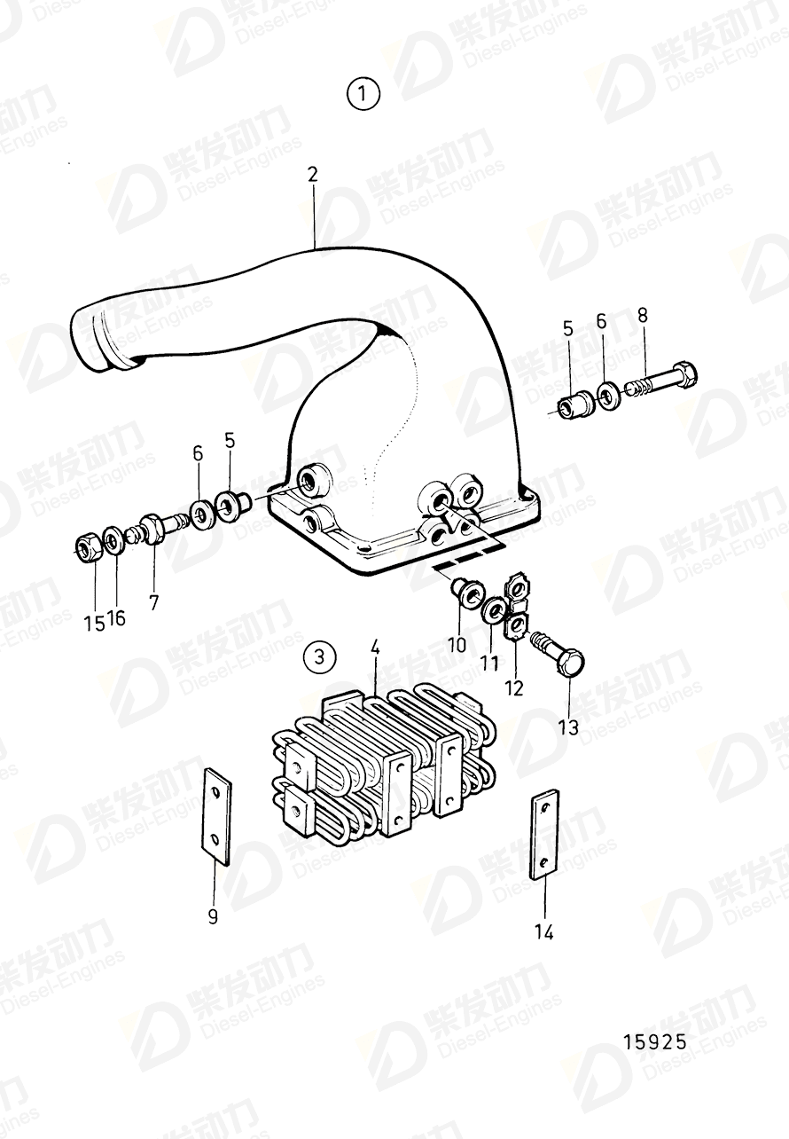 volvo penta Connecting pipe, with starter element 477000 Drawing